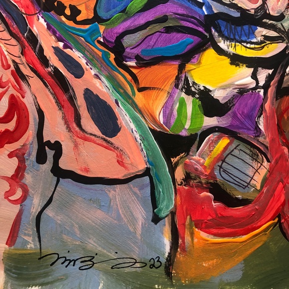 “Sophie & Simon” original OOAK mixed media painting on paper singed, 9x14” - Picture 4 of 4